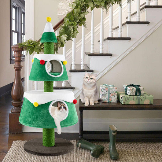 Christmas Cat Tree for Cute Holiday with 2 Condos-Green