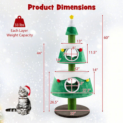 Christmas Cat Tree for Cute Holiday with 2 Condos-Green